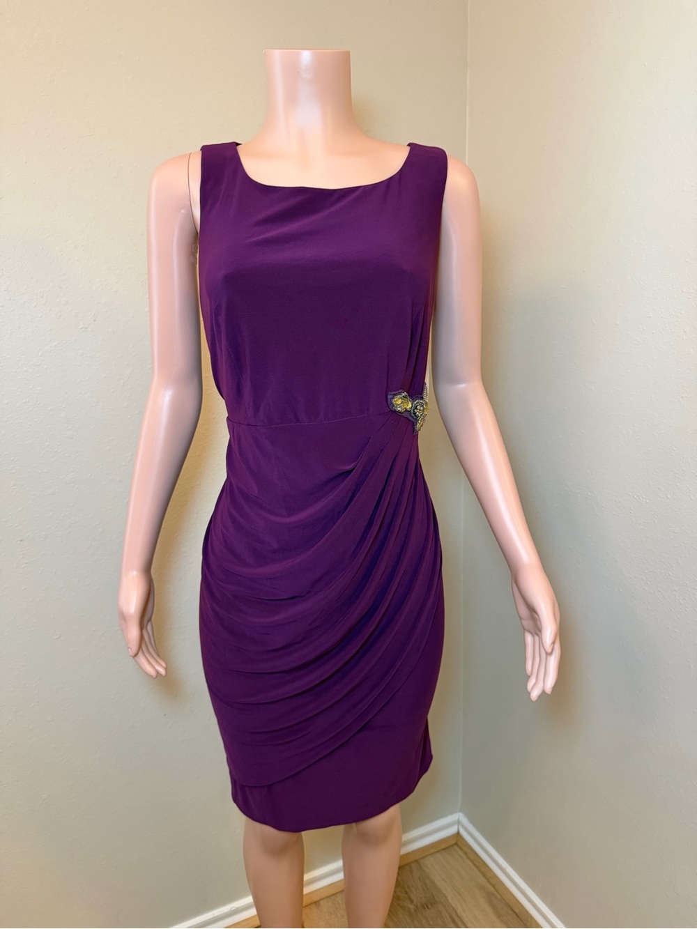 Alex Evenings Purple Sleeveless Draped Sheath Dress